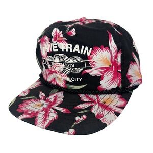 Vintage 80s 80s Black Cap Hawaiian Pink Floral retro‎ trucker snapback rope
